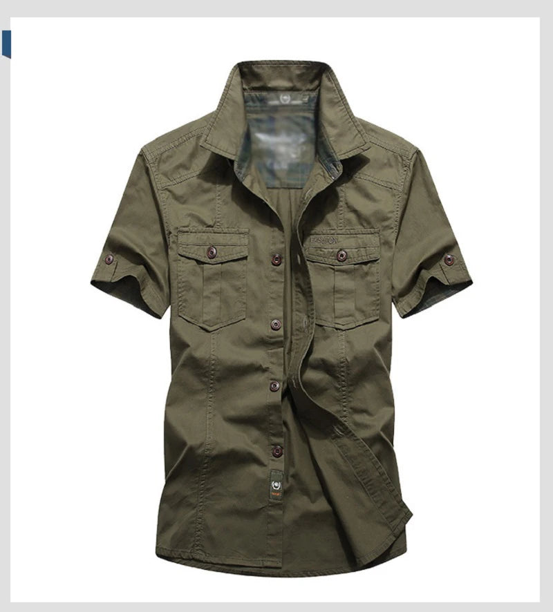 M-6xlplus Size Men's Shirt Summer Short Sleeve Cargo Shirts New Shirts Breathable Cool 100% Cotton Camisa Social Masculina