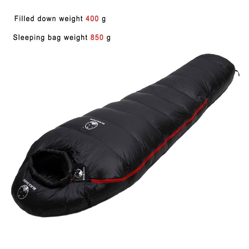 Black Snow Warm White Goose Down Filled Adults Mummy Style Sleeping Bags Fit for Winter Thermal 4 Kinds Thickness Camping Travel