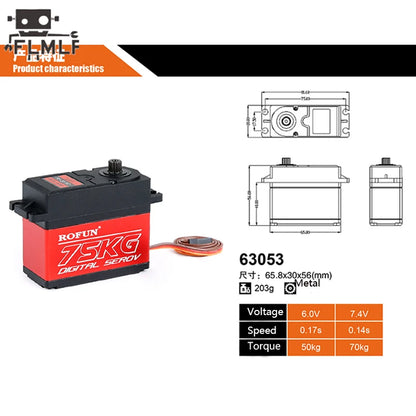 Rc Car 75KG Metal Gear Steering Servo (15T/17T Double-sided CNC Metal Servo Arm) Fit 1/5 Hpi Rofun Km Baja Losi 5ive-T DBXL FG