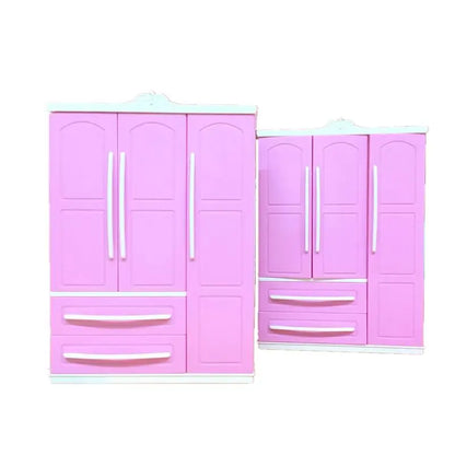 Three-door Pink Modern Wardrobe Play set for Barbi Furniture Can Put Shoes