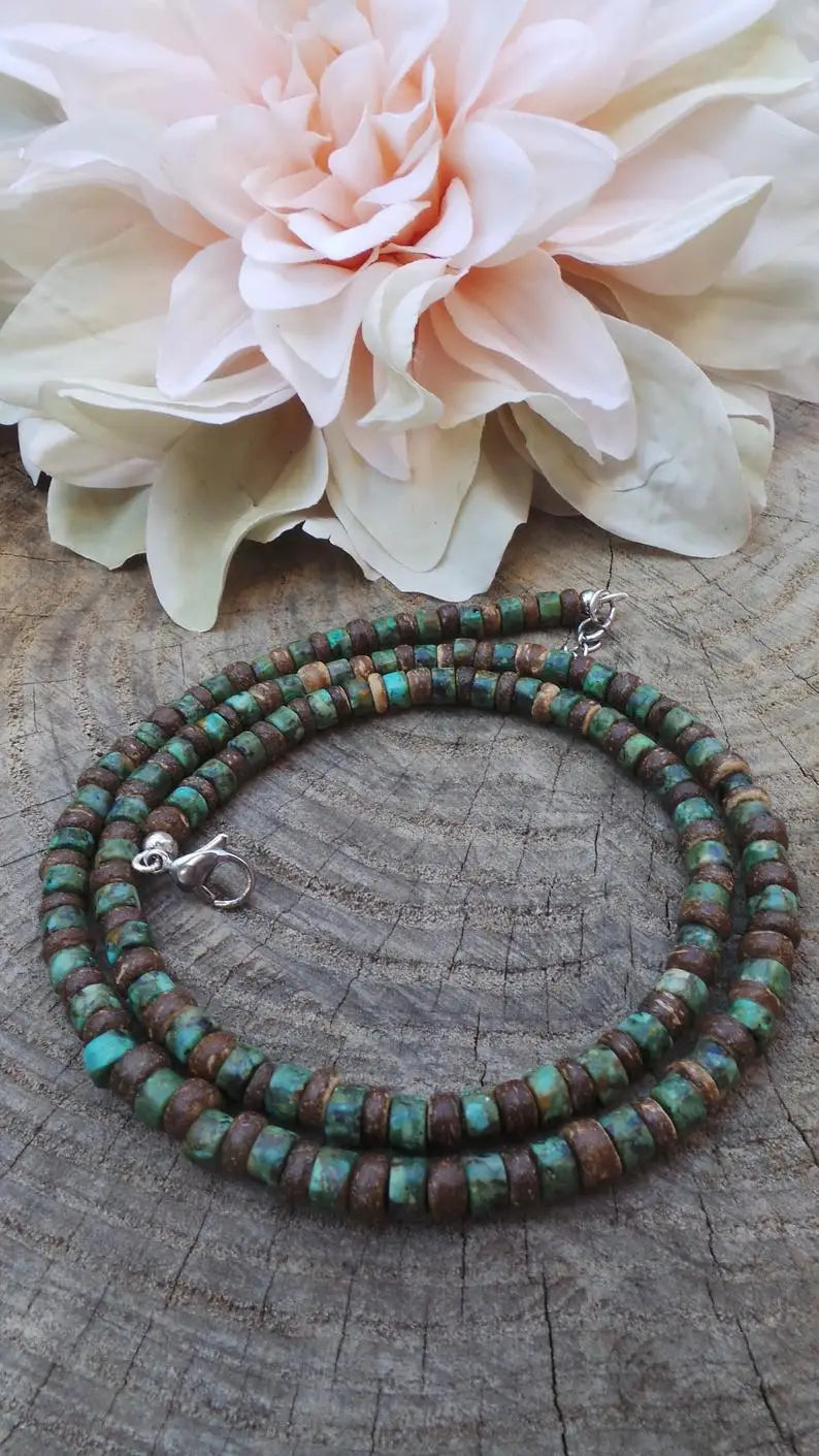 African Necklace Beaded necklace lava stone diffuser necklace Surfer necklace Mens coconut necklace