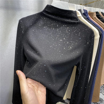 2022 Autumn Pullovers Sweater Korean Winter New Shiny Warm Blouse Women Long Sleeve Turtleneck Basic Tops Female Fall Clothe
