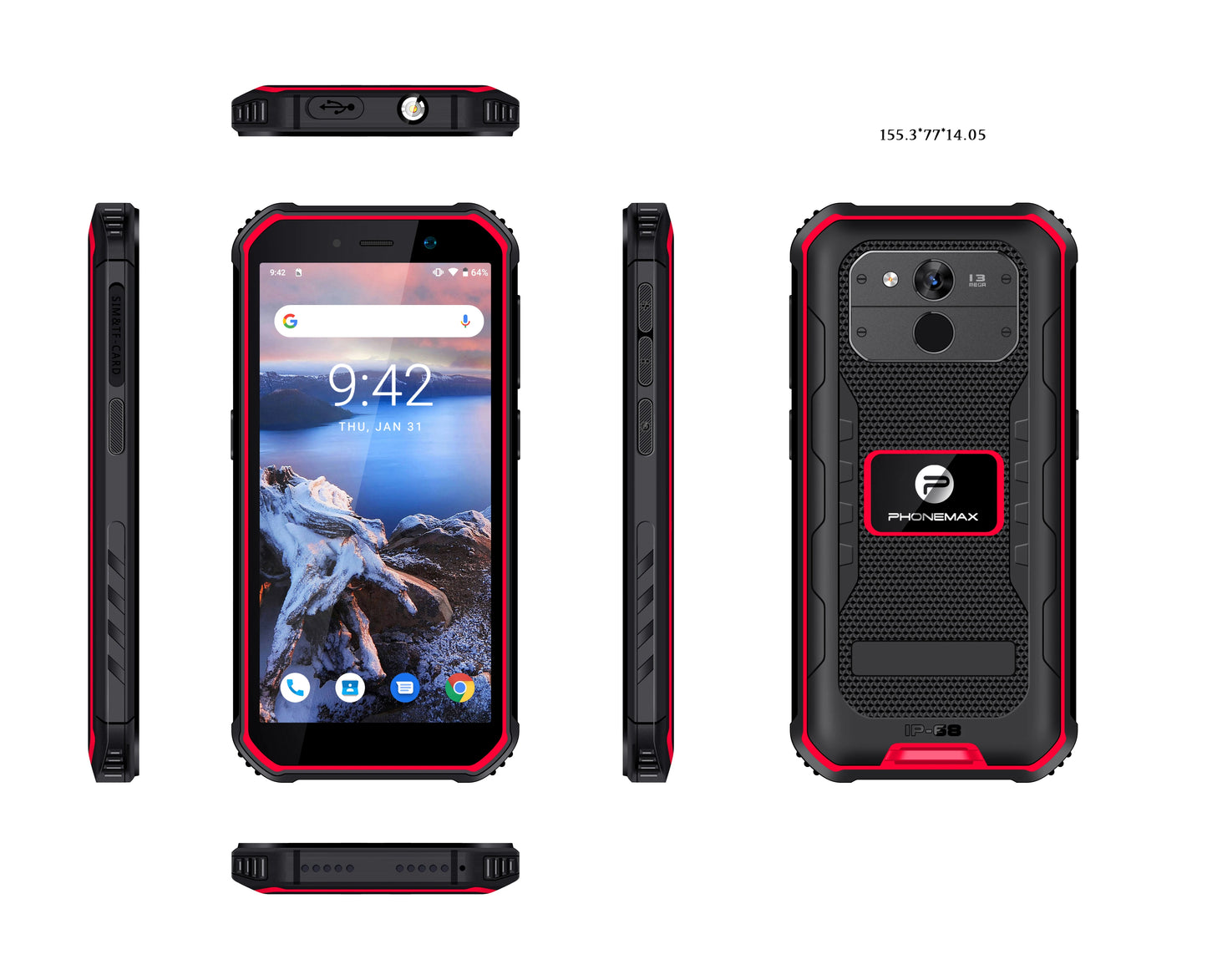 2024 New Design Waterproof IP68 Shockproof 4G NFC CDMA 13MP Rear Camera Android 10.0 Rugged Mobile Phone