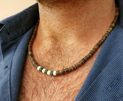African Necklace Beaded necklace lava stone diffuser necklace Surfer necklace Mens coconut necklace