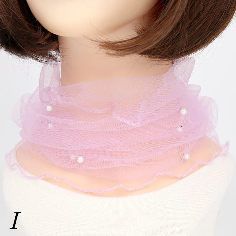 Spring Summer Chiffon Neck Collar Scarf Women Head Thin Sunscreen Variety Small Silk Anti-UV Scarf Mask Multi-Function Scarf