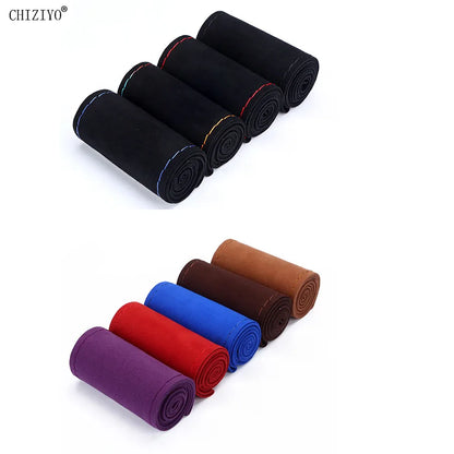 Steering Wheel Cover Turned Fur Hand Sewn Suede Leather Four Seasons 38cm DIY Braid Handle Cover Steering Wheel Protection Cover