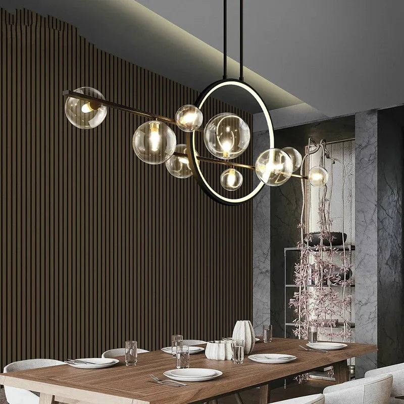 Moderner Restaurant-Kronleuchter aus Glas in nordischer Farbe, nordische Schlafzimmer-Bar-Lampe aus Aluminium