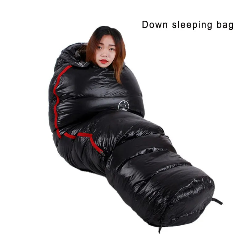 Black Snow Warm White Goose Down Filled Adults Mummy Style Sleeping Bags Fit for Winter Thermal 4 Kinds Thickness Camping Travel