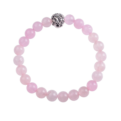 Silver Lion Head Gemstone Beads Stretch Bracelet for Women Men Handmade Crystal Beaded Elastic Healing Power Stone Jewelry