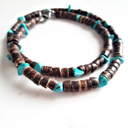 African Necklace Beaded necklace lava stone diffuser necklace Surfer necklace Mens coconut necklace