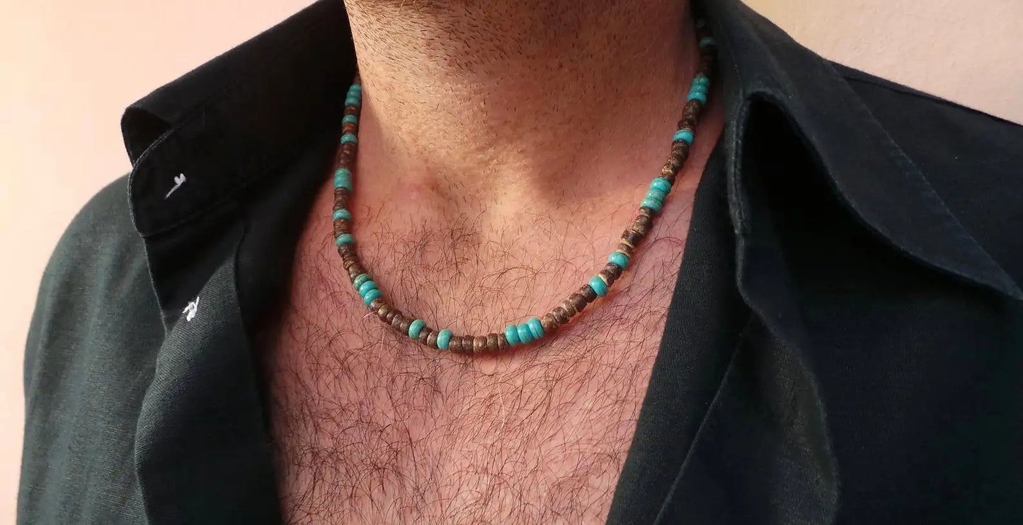 African Necklace Beaded necklace lava stone diffuser necklace Surfer necklace Mens coconut necklace