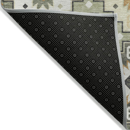HMS 8' X 10' Southwestern Indoor Outdoor Area Rug Fern Green Gold and Charcoal Washable