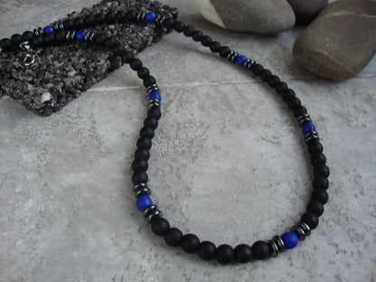 Mens Tribal Necklace, Mens Surf Necklace, Mens Boho Necklace Mens Necklace, Tiger's Eye Black Onyx Mens Necklace