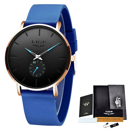 Montre LIGE LG10006 40 mm, élégante et minimaliste, pour homme et femme, analogique, à quartz, étanche, en silicone, idéale pour le sport.