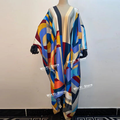 2021 WINYI new Cotton Bikini Sweet Lady Pink Boho Print Self Belted Front Open Long Kimono Dress Beach Tunic Women Wrap Dresses