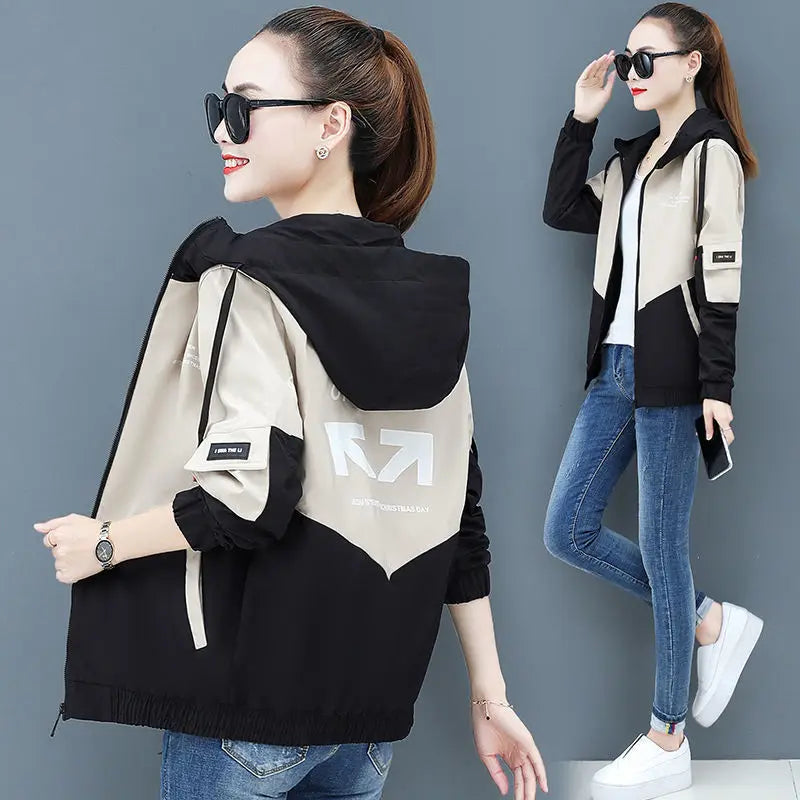 2022 New Autumn Women's Jackets Causal Hooded Windbreaker Famale Basic Coat Zipper Lightweight Jacket Outwear
