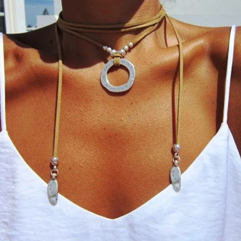 Boho Necklace Leather Cord Necklace Long Necklace Boho