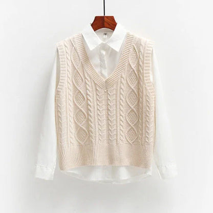 New In Korean Fashion Women Sweater Vest 2025 Spring Fall Sleeveless Knitted V Neck Pullovers Female Knitwear Top Outerwear