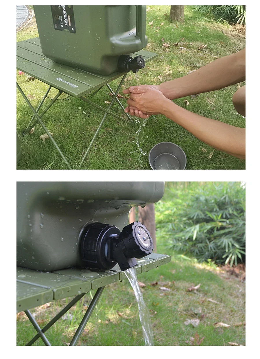 Desert&amp;Fox Wasserbehälter mit Zapfhahn 10L/18L/25L PE Wasserspeicherbehälter Tragbarer grüner Eimer für Camping Wandern Picknick