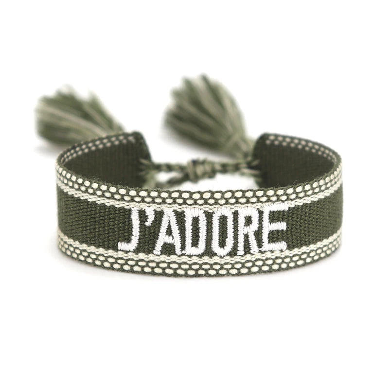 Rhinestone Embroidery Woven Bracelets Adjustable Rope Stackable Bangle For Women