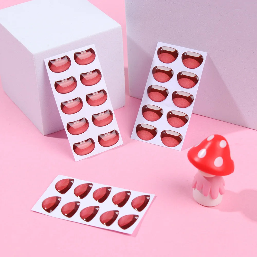 10pcs Cute Cartoon Mouth Stickers DIY Toys Doll Mouth Accessories Glass Crystal Anime Figurine Doll Face Organ Paster Decals