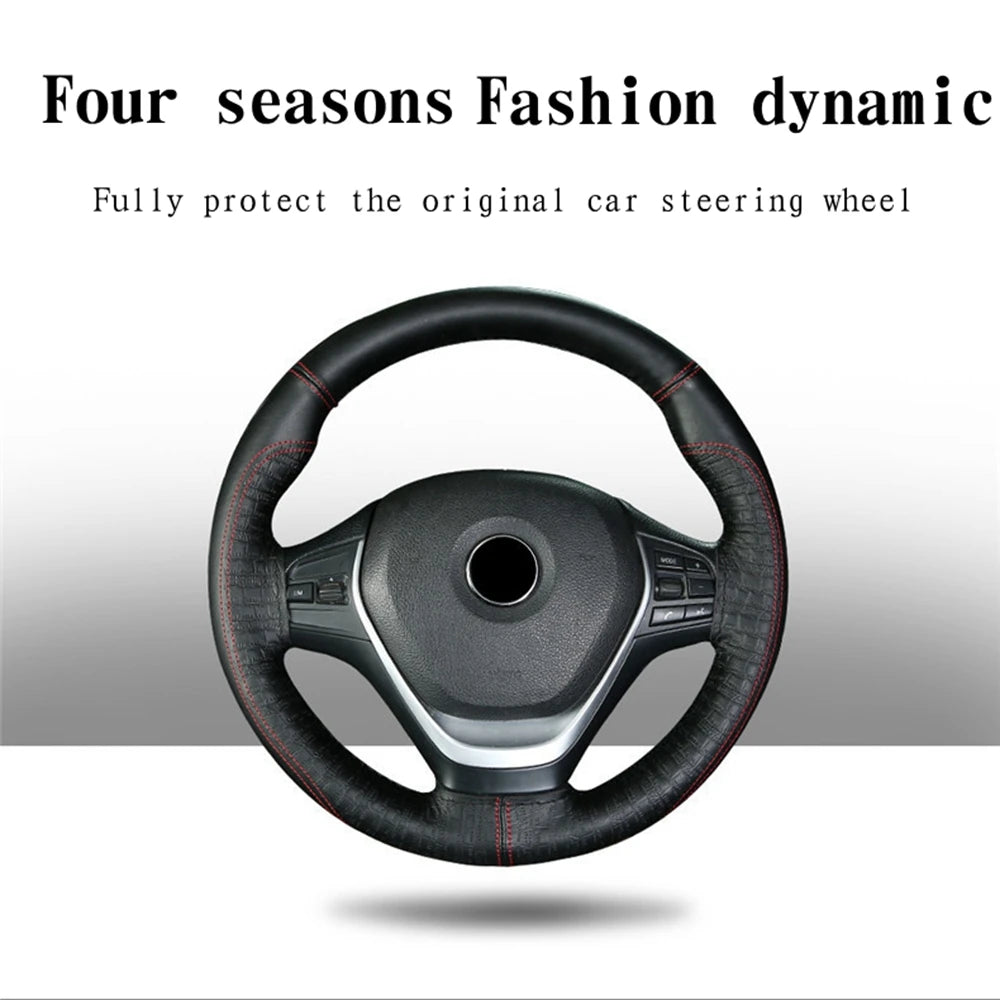 Steering Wheel Cover Non-slip Breathable Cover On Wrap Cowhide Leather Handmade Universal Accessories  With Needle/Thread Kit