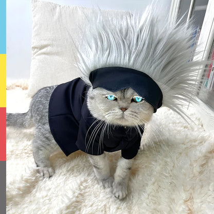 Pet Clothes Anime Gojo Satoru Cosplay Costume Cat Suit Jumpsuit Hat Dog Cosplay Outfits Custom Made