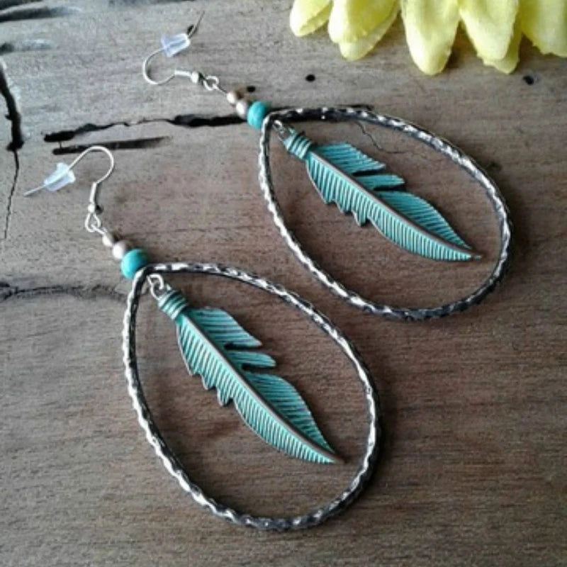 turquoise earrings jewelry dangle earrings boho earrings ethnic earrings leather Earrings big leather Earrings