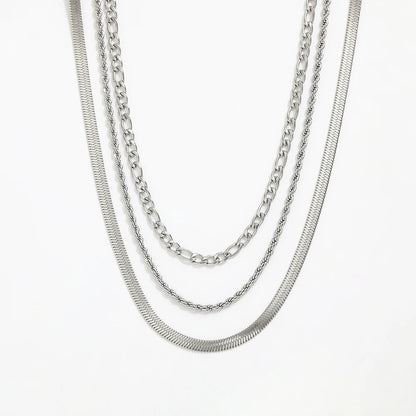 Joolim Jewelry Chaîne Figaro plaquée or, chaîne corde, chaîne serpent, collier trois rangs en acier inoxydable, vente en gros de bijoux