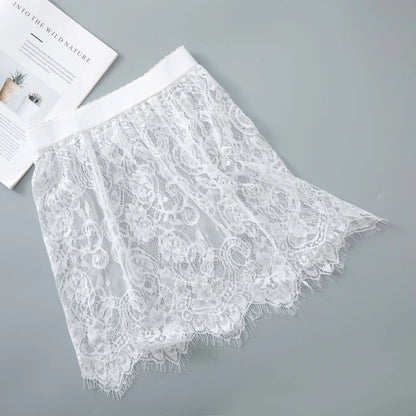 Shirt Extender Women Sexy Mesh Lace Transparent Mini Tulle Skirt Underskirt Korean Ladies High Waist Black White Short Skirt