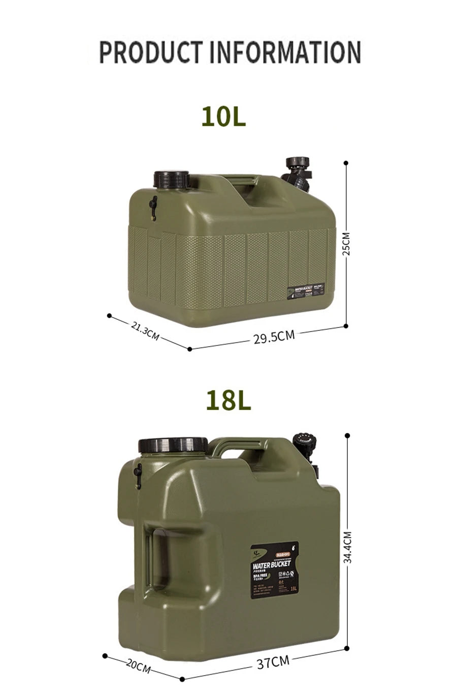 Desert&amp;Fox Wasserbehälter mit Zapfhahn 10L/18L/25L PE Wasserspeicherbehälter Tragbarer grüner Eimer für Camping Wandern Picknick