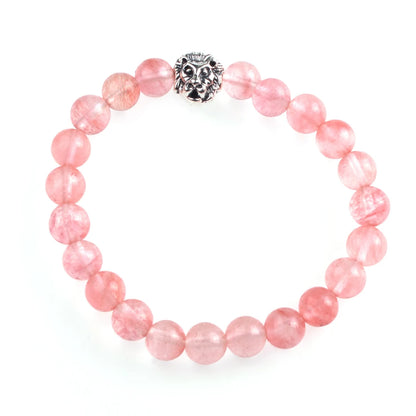 Silver Lion Head Gemstone Beads Stretch Bracelet for Women Men Handmade Crystal Beaded Elastic Healing Power Stone Jewelry