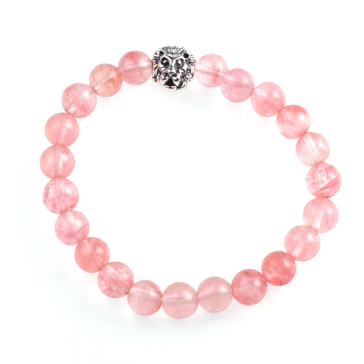 Silver Lion Head Gemstone Beads Stretch Bracelet for Women Men Handmade Crystal Beaded Elastic Healing Power Stone Jewelry