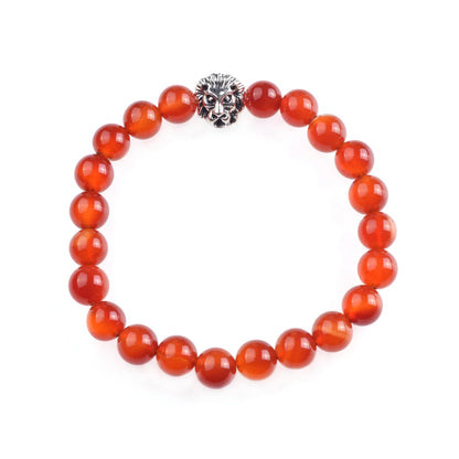Silver Lion Head Gemstone Beads Stretch Bracelet for Women Men Handmade Crystal Beaded Elastic Healing Power Stone Jewelry