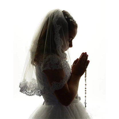 Wedding Flower Girls First communion Veils Children Kids Applique Edge Tulle Veil Voile Fille Mariage velo de Novia