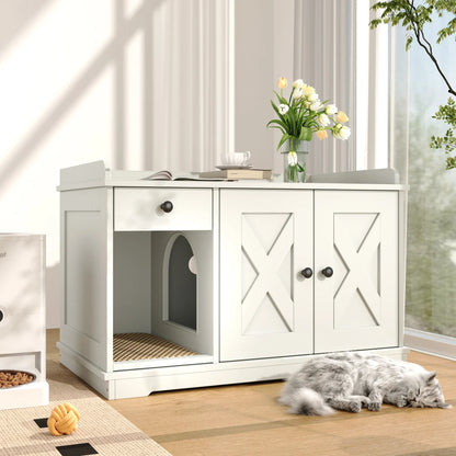Grand bac à litière pour chat de 120 cm avec éclairage LED, meubles pour bac à litière dissimulés, maison pour chat avec escalier et griffoir