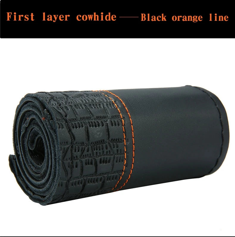 Steering Wheel Cover Non-slip Breathable Cover On Wrap Cowhide Leather Handmade Universal Accessories  With Needle/Thread Kit