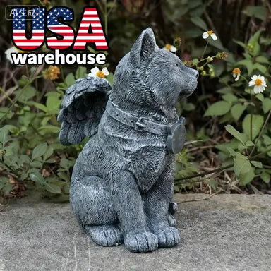 Pierre tombale artisanale en forme d'ange chat à énergie solaire - Statue commémorative extérieure en résine durable avec patine grise