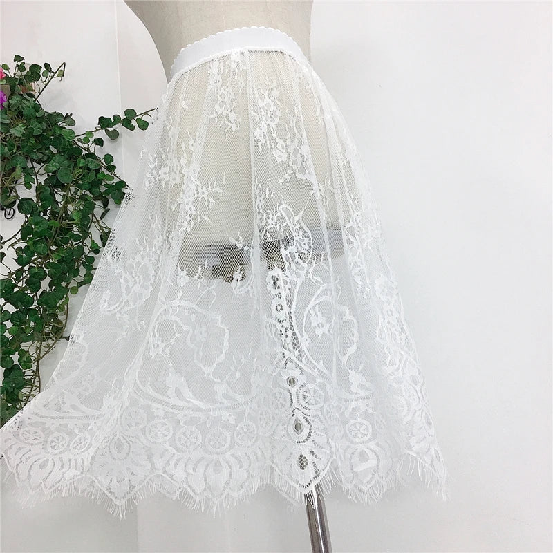 Transparent Sexy Lace Mesh Skirt Elastic High Waist Black White Tulle  Mini Skirts Womens 2021  Skirt  Korean Fashion
