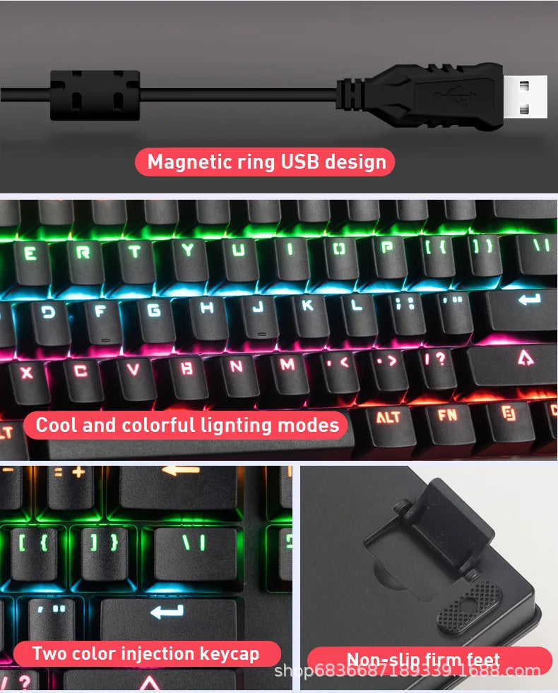 Gaming Mechanical Keyboard Game Anti-ghosting  RGB Mix Backlit Blue Switch 87key teclado mecanico For Game Laptop PC