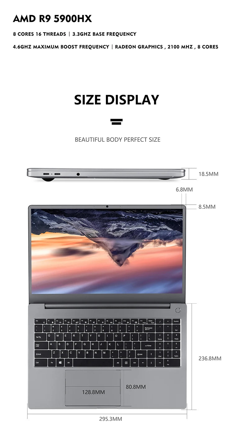 Amd Ryzen 9 4900H 16GB DDR5 512GB SSD 15.6 Inch FHD 144Hz Metal Laptop Win11 Pro for Gaming Business