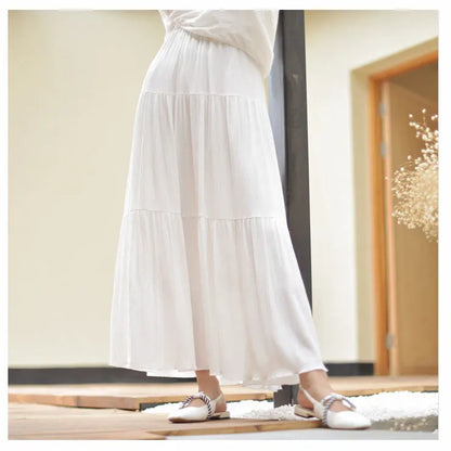 2025 Summer New Women White Long Skirt High Waist Stretch Cotton And Linen Skirts Saia Women A-Line Skirt Faldas Jupe Femme