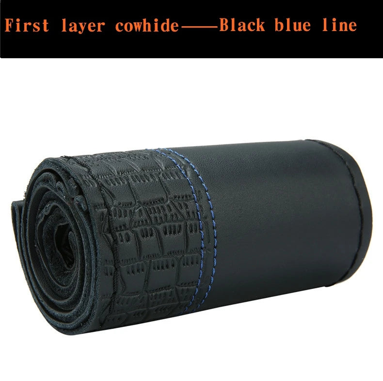 Steering Wheel Cover Non-slip Breathable Cover On Wrap Cowhide Leather Handmade Universal Accessories  With Needle/Thread Kit