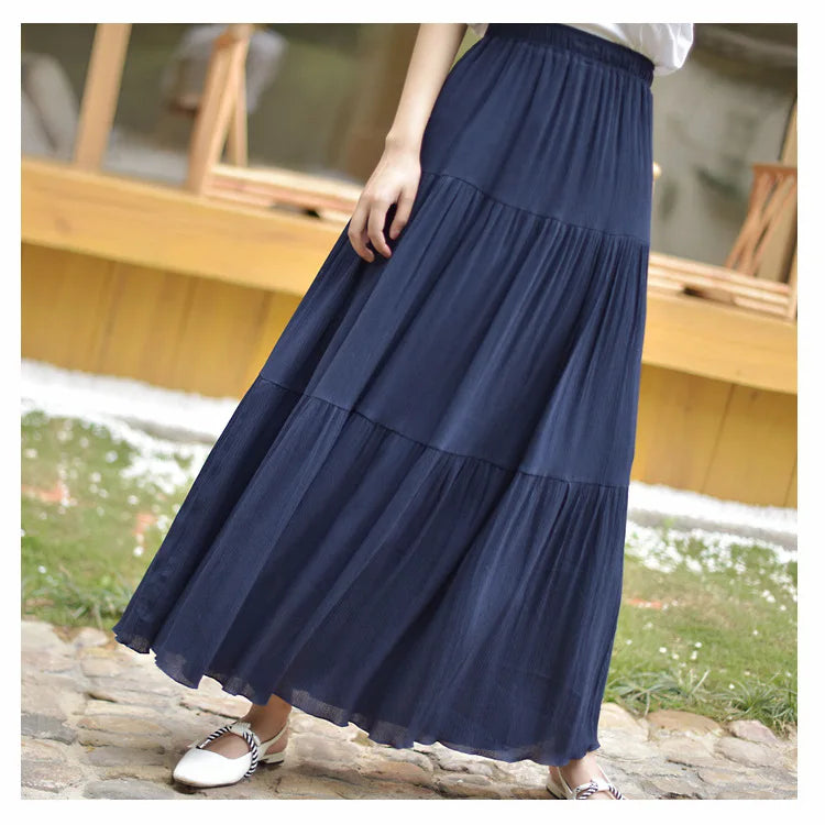 2025 Summer New Women White Long Skirt High Waist Stretch Cotton And Linen Skirts Saia Women A-Line Skirt Faldas Jupe Femme