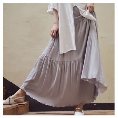 2025 Summer New Women White Long Skirt High Waist Stretch Cotton And Linen Skirts Saia Women A-Line Skirt Faldas Jupe Femme