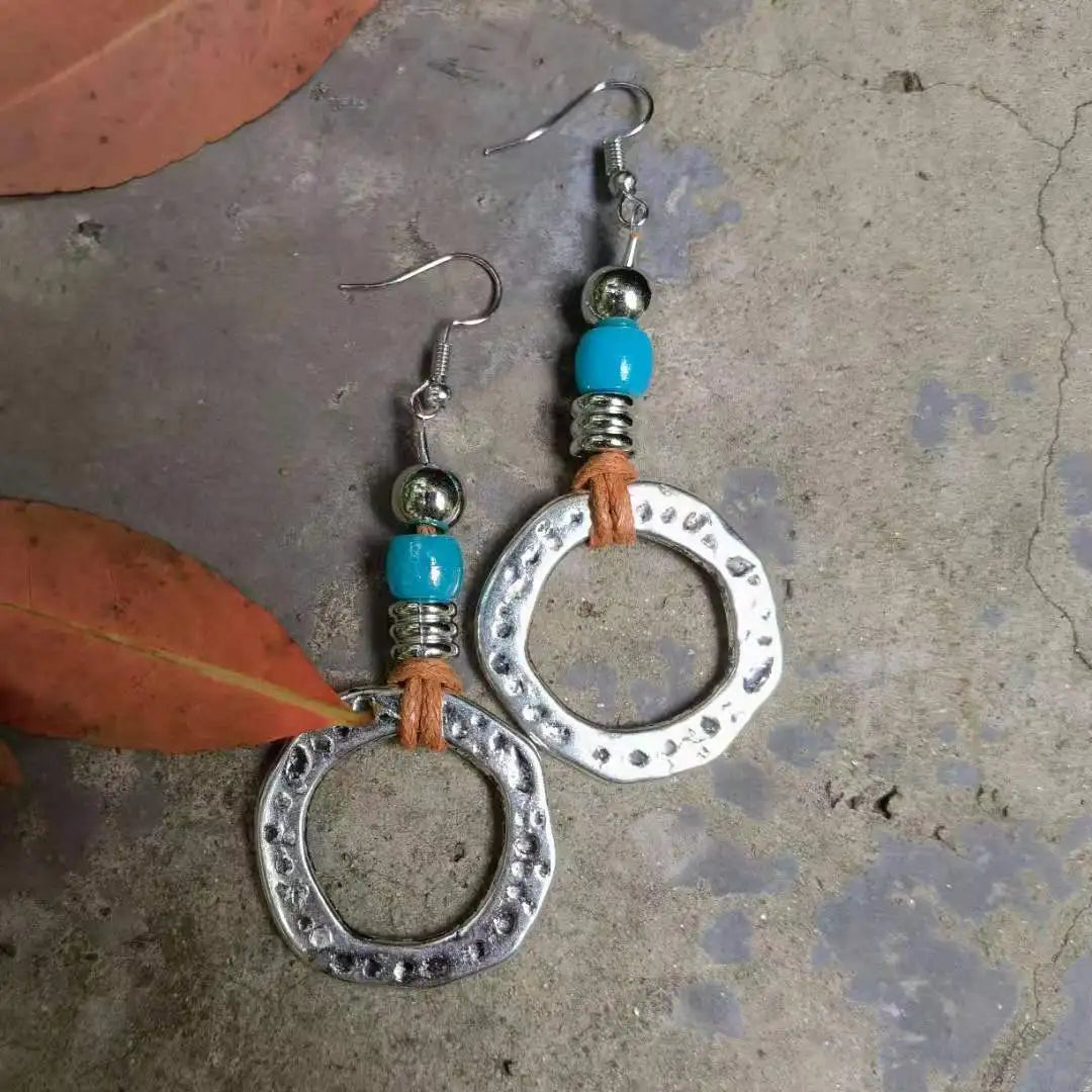 turquoise earrings jewelry dangle earrings boho earrings ethnic earrings leather Earrings big leather Earrings
