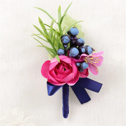 Lovegrace Wedding Rose Flower Boutonniere Rose Red Buttonhole Bridesmaid Wrist Corsage Bracelet Silk Flower Marriage Boutonniere