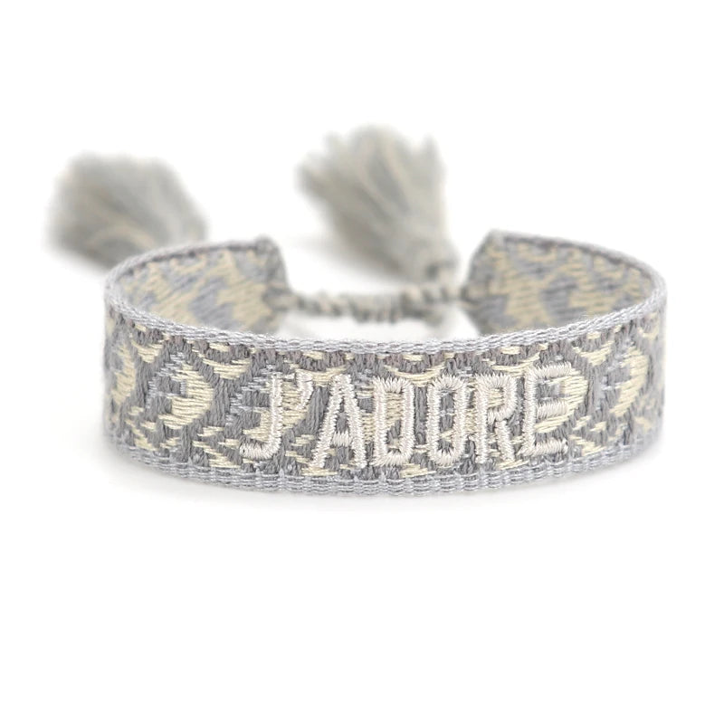 Rhinestone Embroidery Woven Bracelets Adjustable Rope Stackable Bangle For Women