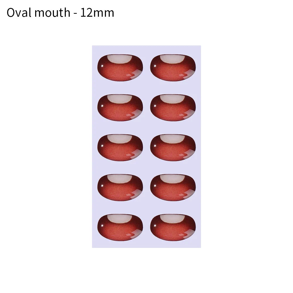 10pcs Cute Cartoon Mouth Stickers DIY Toys Doll Mouth Accessories Glass Crystal Anime Figurine Doll Face Organ Paster Decals
