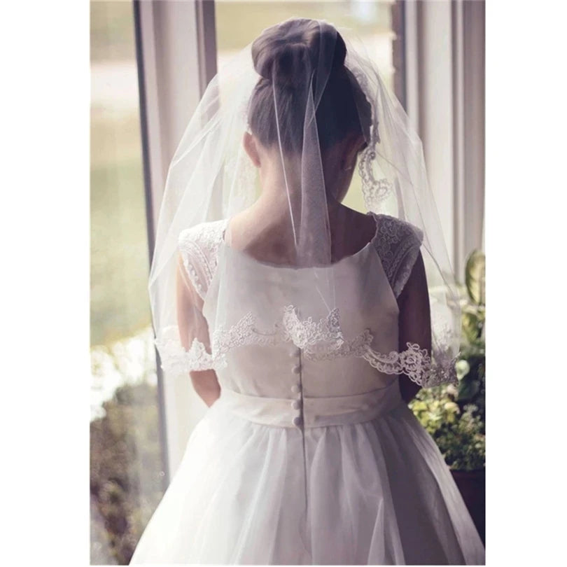 Wedding Flower Girls First communion Veils Children Kids Applique Edge Tulle Veil Voile Fille Mariage velo de Novia